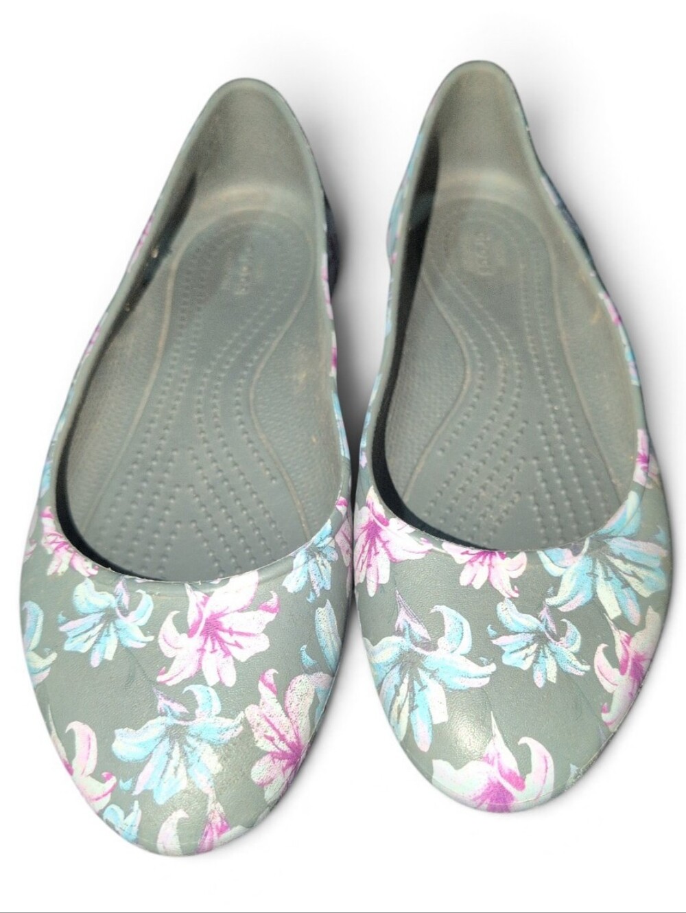Crocs Laura Graphic Flat Gray Floral Print size 7